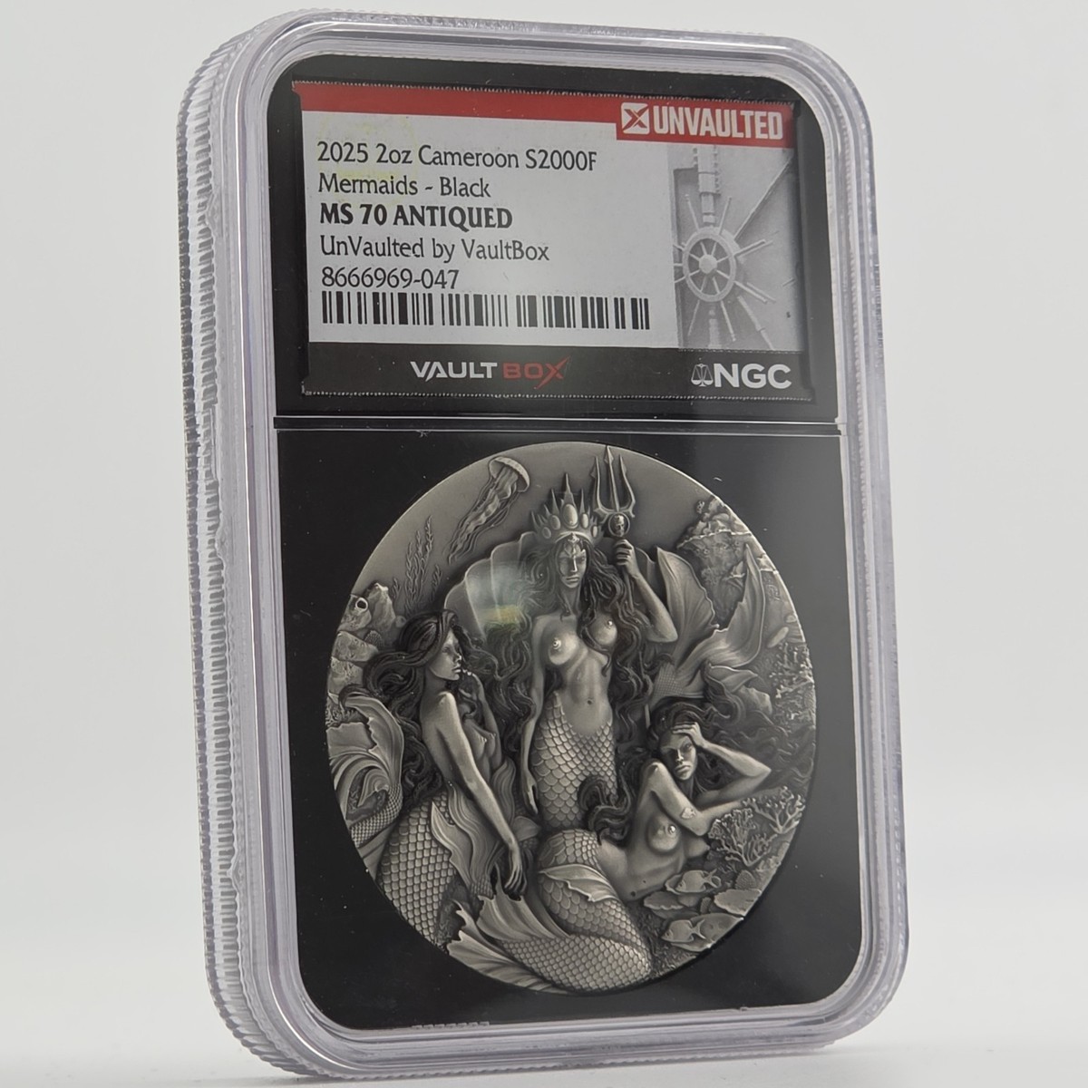 NGC-PF67 64 ウルトラカメオ　豪州　ファンタジークラウン　２枚セット 2025 Cameroon 2000 Francs 2oz Silver Mermaids Black NGC MS70