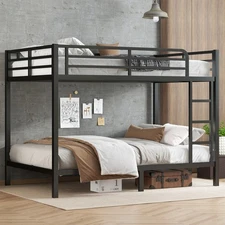 Metal Full XL over Full XL Bunk Bed for Teens & Adults Modern Black Bed Frame