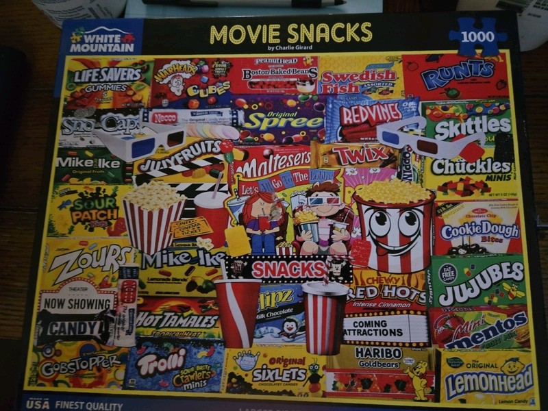 White Mountain MOVIE SNACKS 1000 Pc Puzzle 100% Complete - Great Family Activity