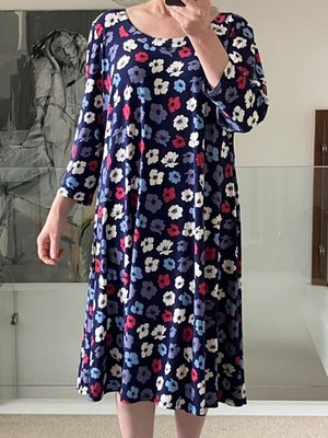Anne Klein Jerseykleid Eclipse Berton Navy Mix Blumen 3/4 Arm Uk 22 Neu