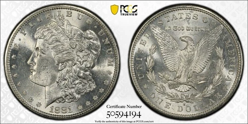 1881-S Morgan Silver Dollar $1 PCGS Secure Shield MS62  T-144