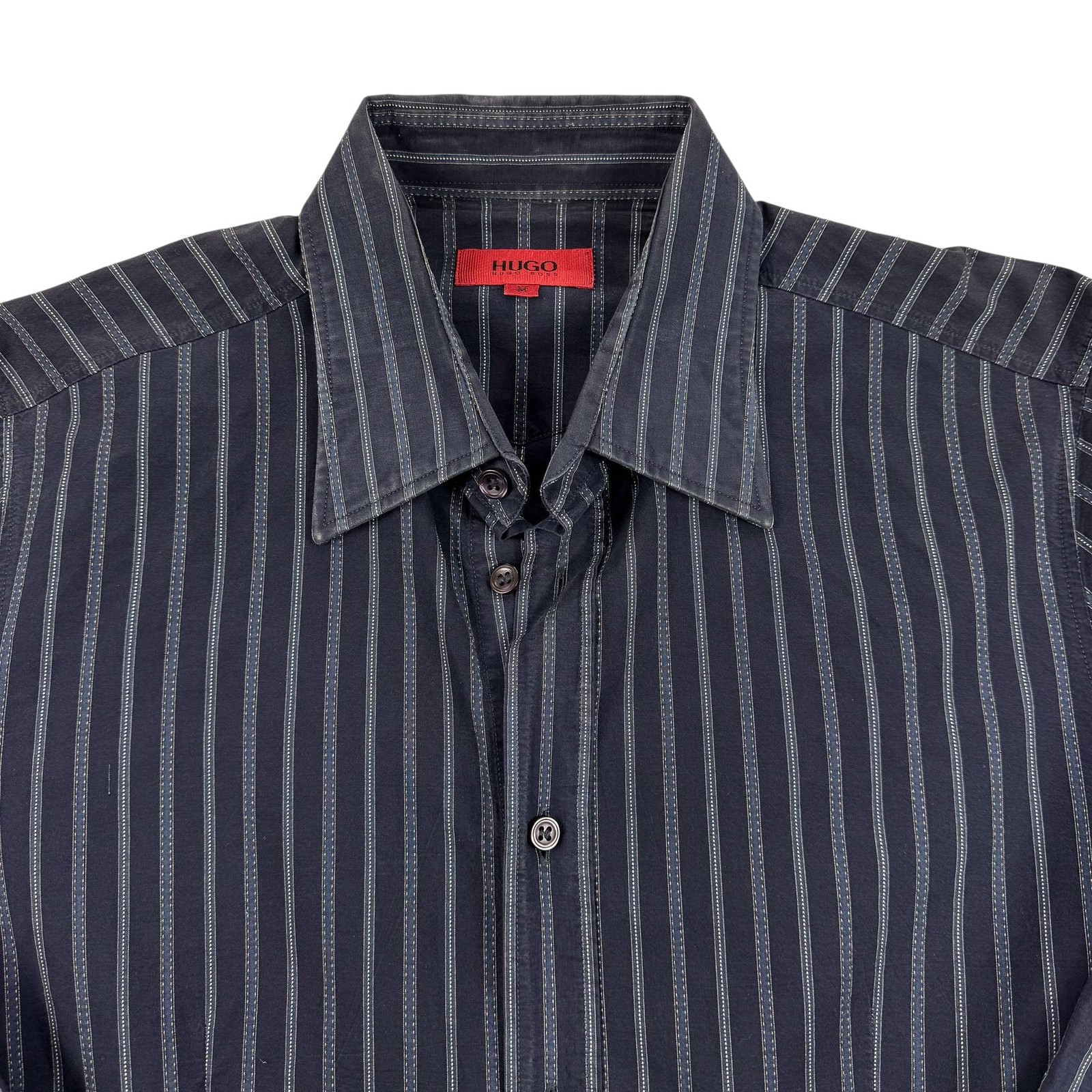 BOSS Hugo Boss Shirt Mens Medium Black Stripe Dress Long Sleeve Cotton Office