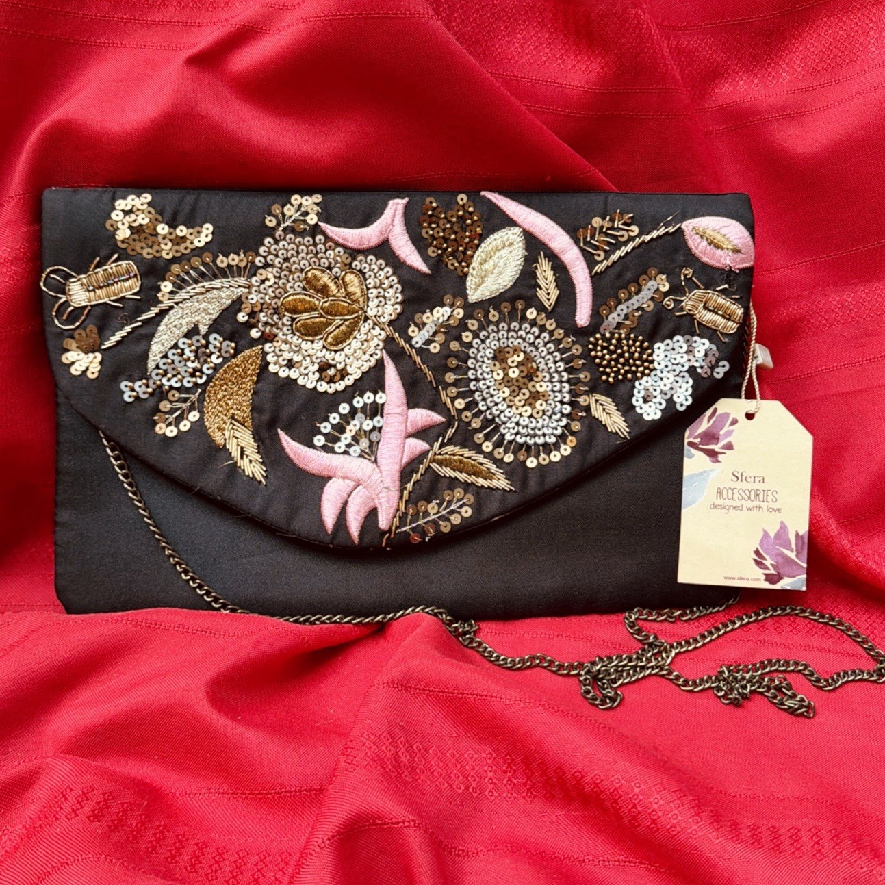 SFERA Femme Collection .. Beaded Purse Clutch Crossbody Chain Strap Spain .. NEW