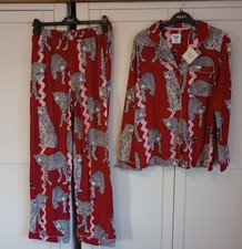 Chelsea Peers Women's Leopard Pyjamas Long Sleeve Size Small 10 Red Pink BNWT