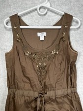 Ann Taylor Loft Petites 4 Brown Sleeveless Beaded Lined Stretch Waist Dress boho