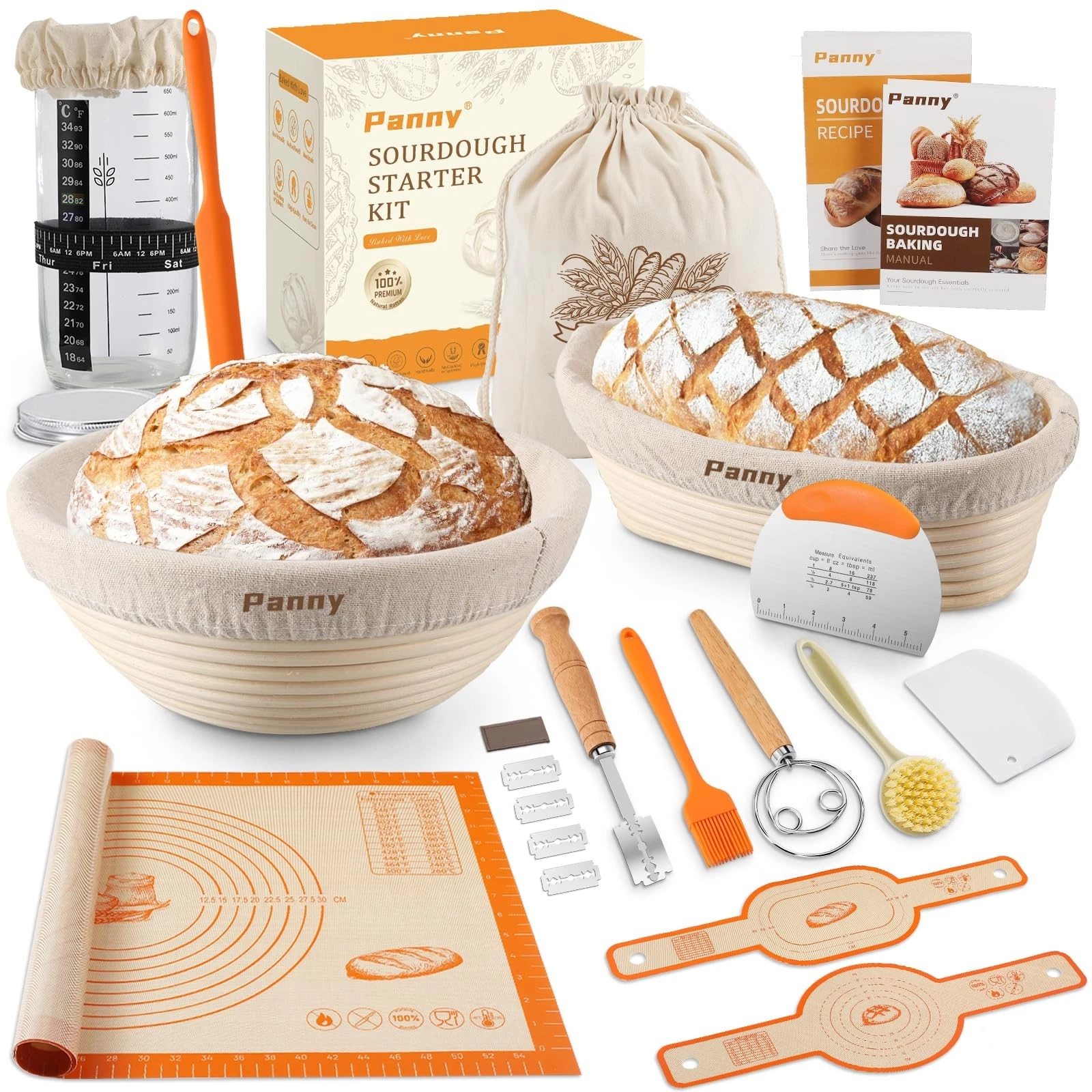 Sourdough Starter Kit, Banneton Bread Proofing Basket with Glass Sour Dough S...