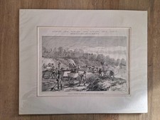 Old 19th C Print Etching Of Panama Canal Workers USA 35 X 27 Cms