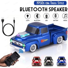 Rechargeable 1950s Style Truck Speaker Dual 2" Bass FM Radio LED Lights TWS USB