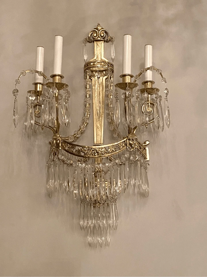 Старинный неоклассический шикарный Густавианский стиль четыре света серебро сетка и кристалл - Изображение 2 из 4