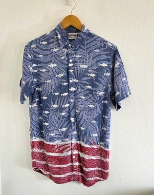 Ron Jon Men American Flag Fish Palm Patriotic Surf Resort 4th July Shirt Size M