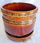Vintage Haeger USA 135 Planter with Saucer Brown Drip Glaze Side Drain MCM 6"