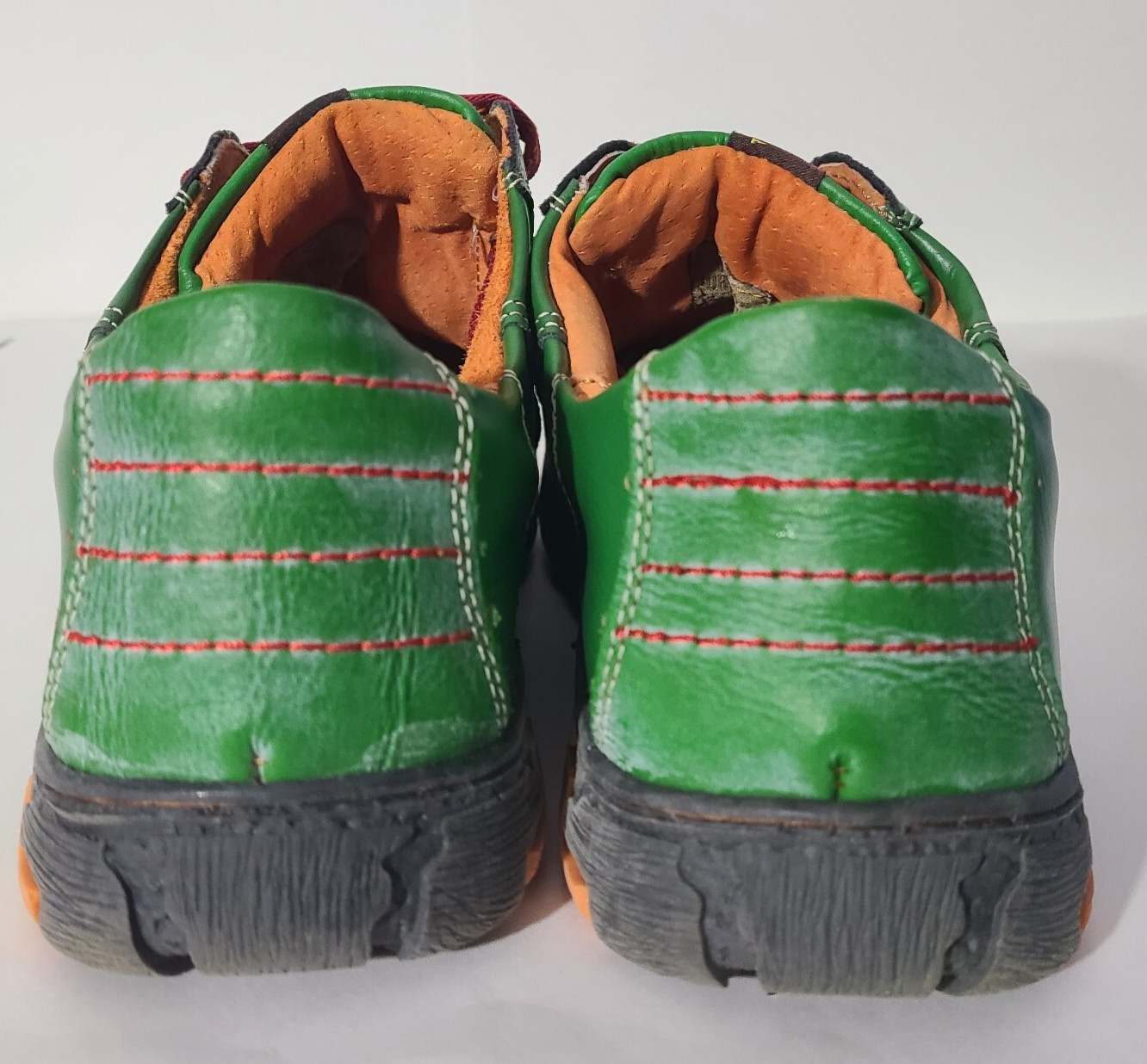 TMA Eyes  Green/Orange Leather Shoes Size 9  Made in Germany