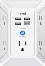 5-Outlet Surge Protector Wall Charger with 4 USB Ports - 1680J Multi Plug for Ho