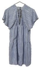 Zara Flutter Sleeve Fit & Flare Mini Dress in blue and white strip - Size S