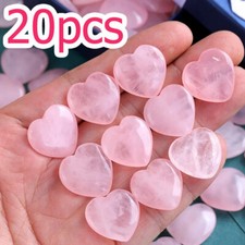 20pcs Heart Shaped Natural Rose Quartz Crystal Palm Healing  Pink Love Gemstone