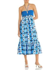 Aqua L14906 Womens Blue Crochet Batik Halter Rayon Dress Size L