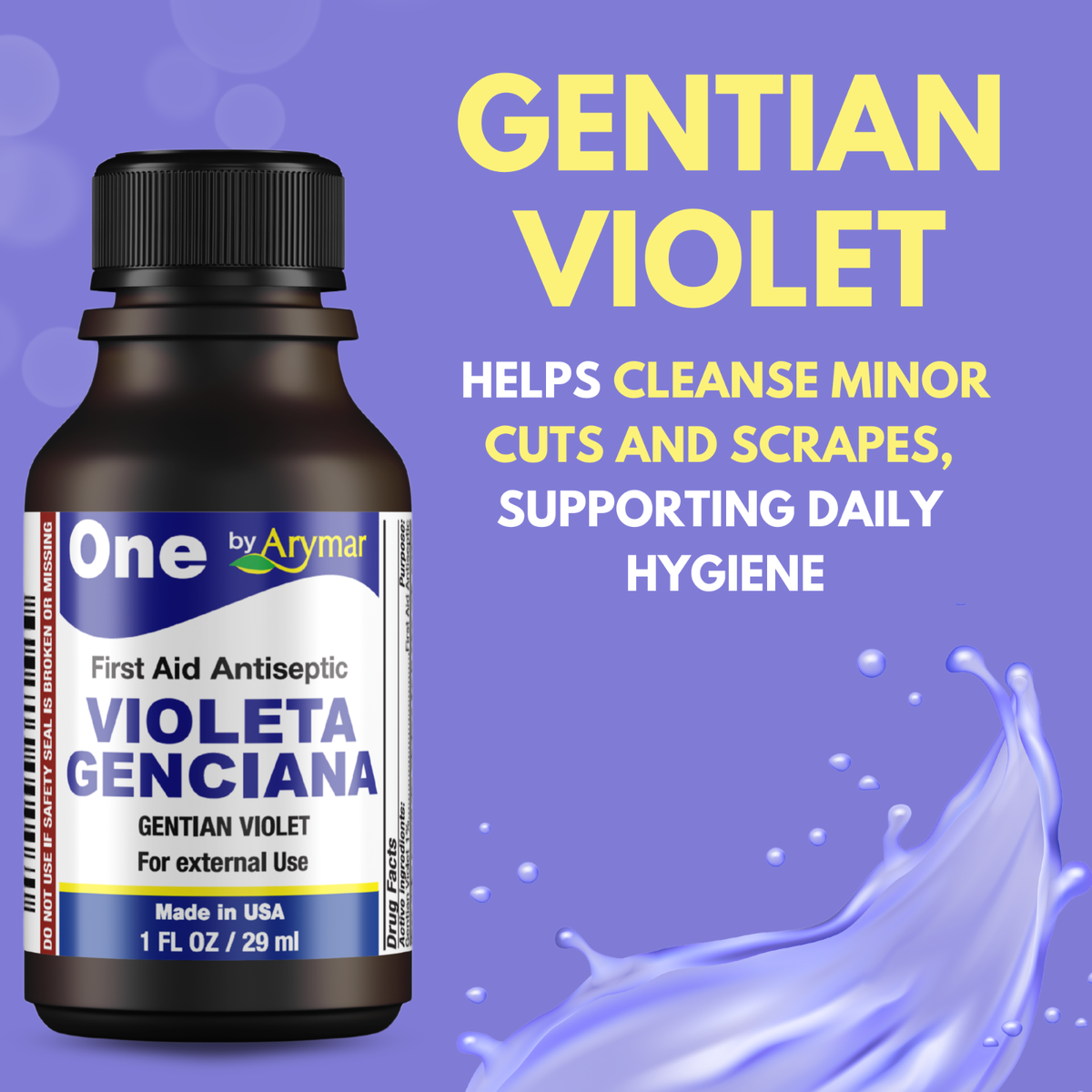 Arymar Violeta Genciana First Aid Antiseptic – Gentian Violet Solution, 1 Fl Oz