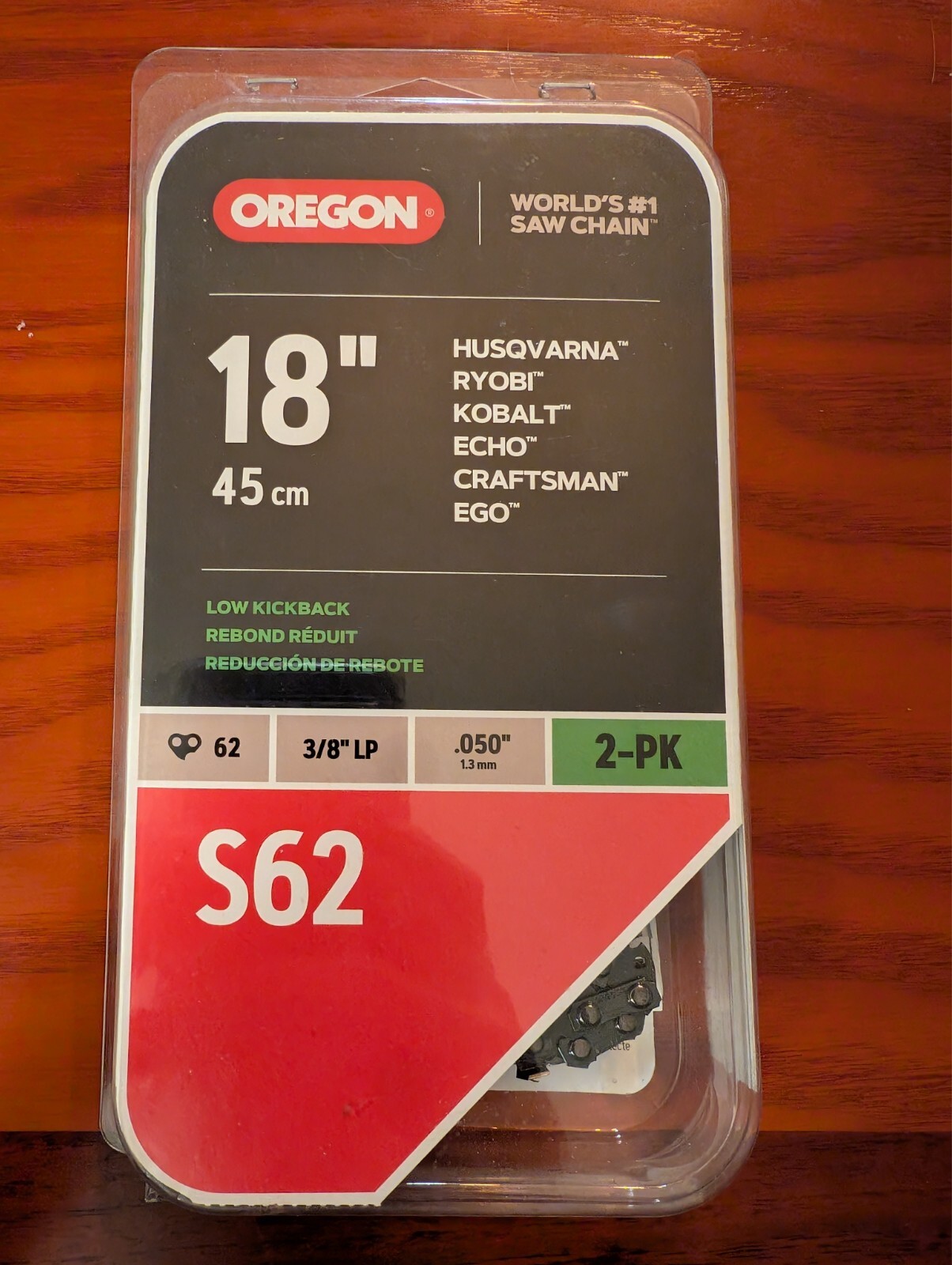 Oregon 18-Inch 45cm S62 Low-Kickback Saw Chain 2-Pack