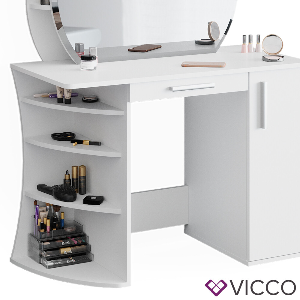 WOLTU Coiffeuse avec 10 Ampoules LED, Luminosité Réglable, Table de Maquillage avec Miroir et 2