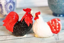Ebros Chicken Black Rooster And White Hen Magnetic Salt And Pepper Shakers Set