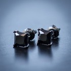 Mens Hip Hop Black Cz Onyx Princess Cut Square Stud Screw On Post Earrings