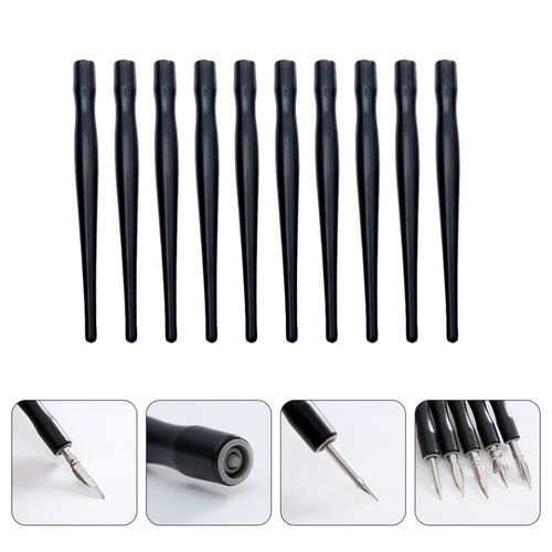 10 Pcs Black Plastic Pen Rod Writing Dip Holder Nibs and Holders