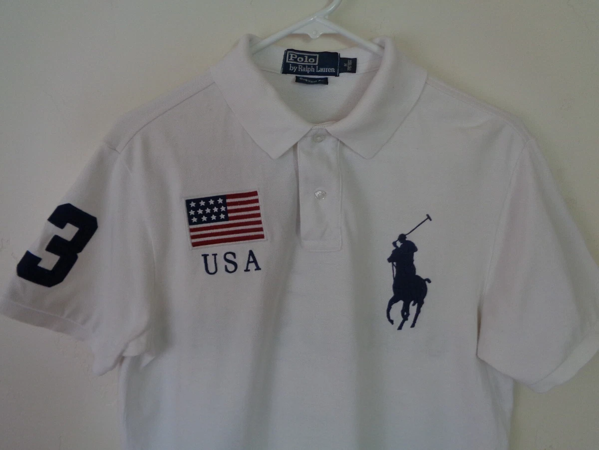 ralph lauren polo shirt big pony usa 3 medium custom fit vintage white 2  sided