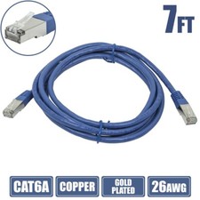 7FT Cat6A RJ45 Ethernet LAN Network STP Patch Cable Copper 10Gb Gold 26AWG Blue