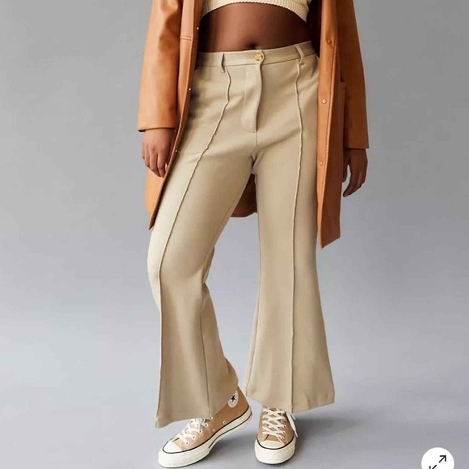Urban Outfitters UO Isabella Ponte High-Waisted Flare Pant Tan Medium | eBay