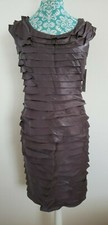 Adrianna Pappell Women's Evening Cocktail Dress Metallic Tiered Sleeveless 8 NEW