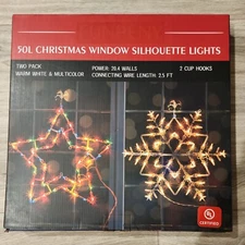 2 Pack Christmas Window Silhouette Snowflake And Star 50 Lights Each