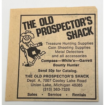 The Old Prospectors Shack Vtg Mini Print Ad 70s Metal Detectors Union Lake MI