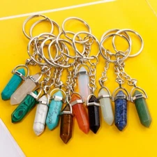 10PCS Hexagonal Column Natural Crystal Pendant Key Chain Bag Decor Keyring