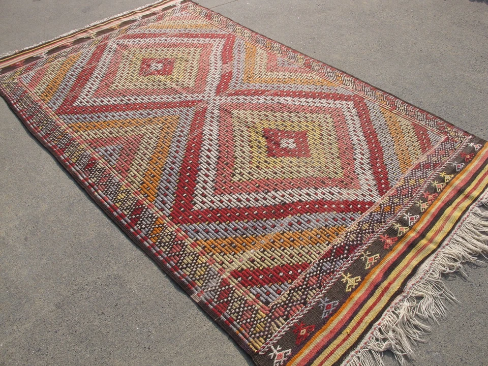 Antigua alfombra Kilim descolorida grande hecha a mano alfombra de lana turca alfombra oriental bohemia Foto 3 de 4