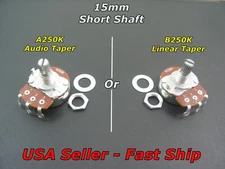 Full Size Guitar Potentiometer 15mm Short Shaft Pot, Choose A250K or B250K