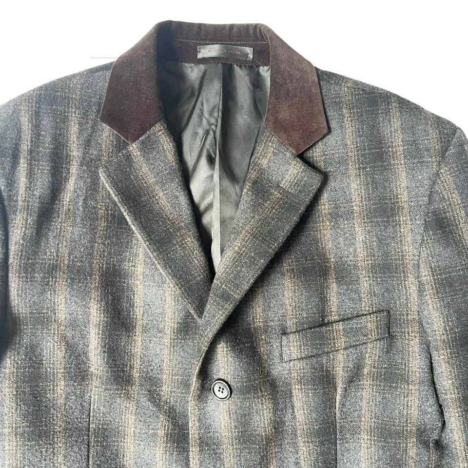 Vella Мужская 42 шерстяная смесь клетку пальто верблюд коричневый бархат воротник Италии - Изображение 3 из 4