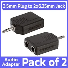 2 Pack 1/8" 3.5mm Stereo Plug to 2x6.35mm Mono Jack Adapter 2-Way Audio Splitter