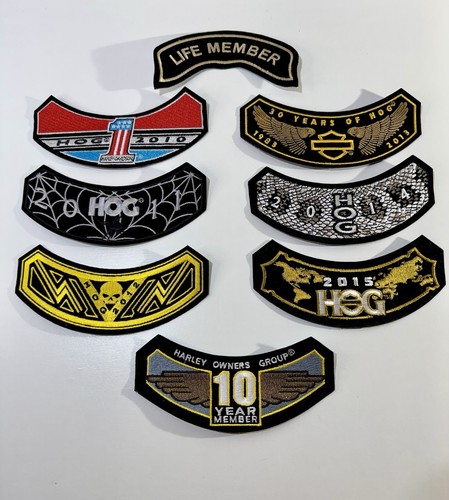 Lot of 8 HARLEY DAVIDSON Owners Group HOG Patches 2010-2015 + 10yr + Life Member