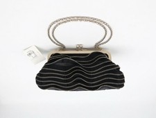 Black Wavy Zip Clutch Purse Women  s Evening Bag Kiss Lock Chain Strap NEW