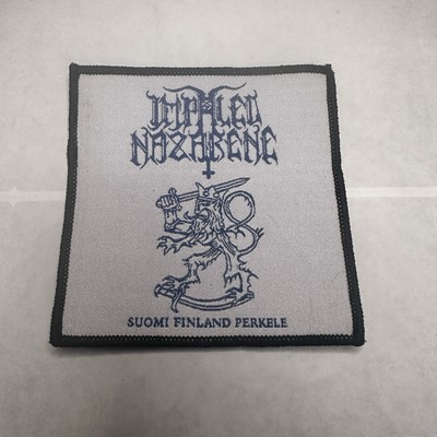 IMPALED NAZARENE, SUOMI FINLAND PERKELE, 4X4 INCHES, BLACK BORDER, WOVEN PATCH