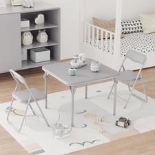 Kids Folding Table+Chairs Set of 3 w/ Pu Soft Cushion for Eating Reading Playing