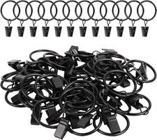 42PCS Metal Curtain Rings with Clips Drapery Hangers Black 1.26in