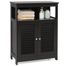 Costway Bathroom Storage Cabinet Wood Floor Cabinet w/ Double Shutter Door Black