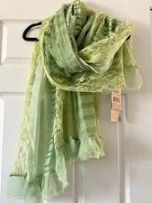 Elegant Addition Silk Oversized Lime Green Ruffle & Lace Scarf/Wrap -NWT!