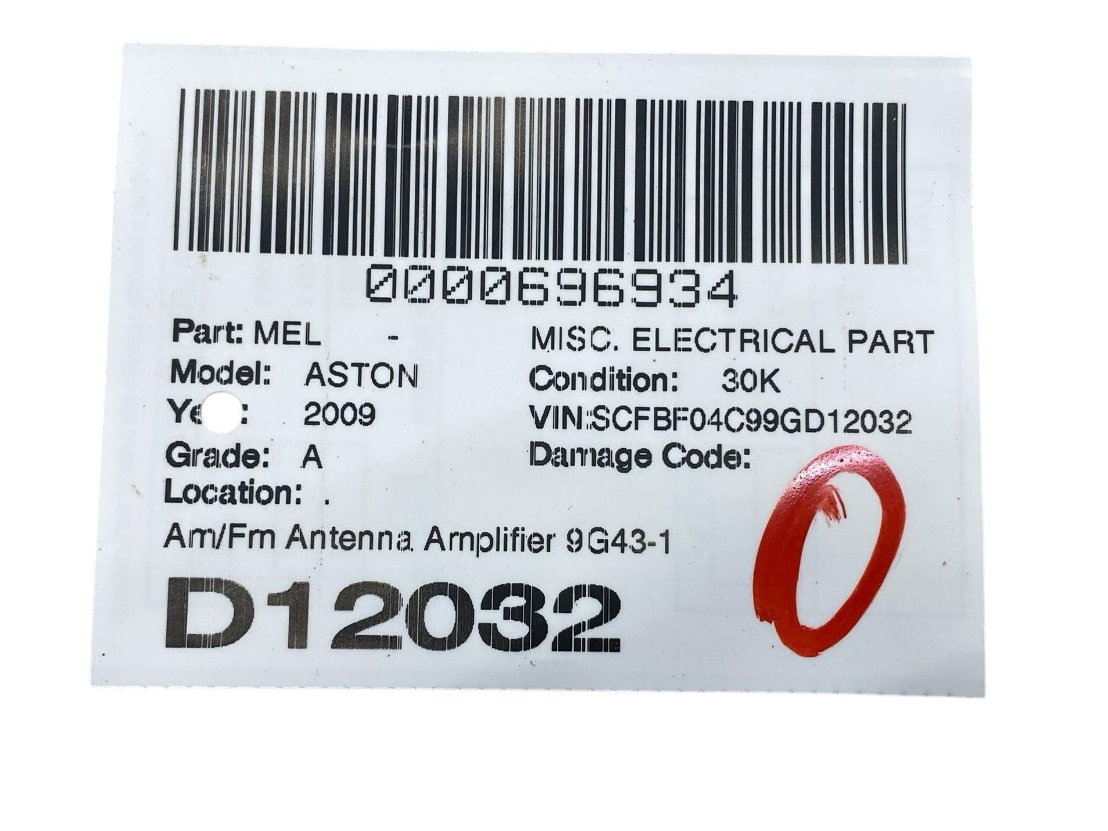 Aston Martin Vantage 2009 Antenna amplifier P/N 9G4318C847AA