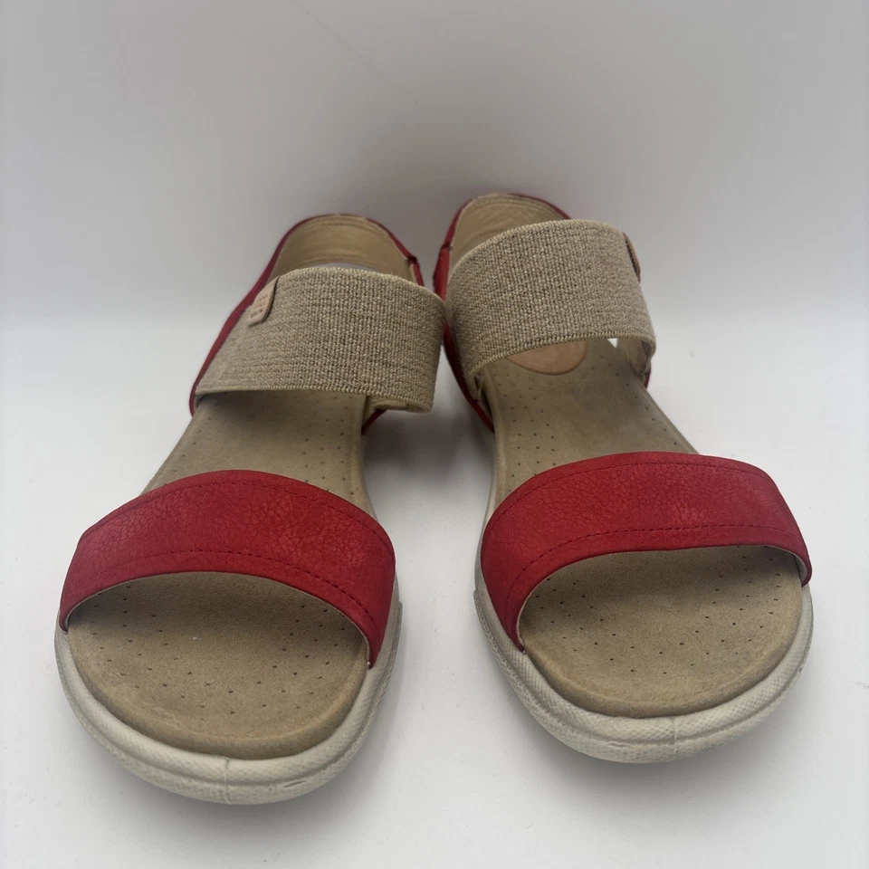 Sandalia al tobillo Ecco Damara Gladiador cuero y tela roja y tostada 8 Foto 4 de 4