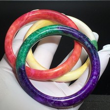184g Natural Crystal Peach Blossom Jasper Hand Carved Exquisite Bangle 3pcs X7