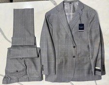 Jos. A. Bank Reserve 52R  47 W  Grey Windowpane Suit- Luxury Italian Flannel
