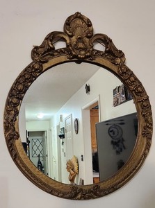 Antique French Giltwood Frame Round Mirror Great Condition