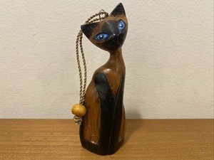 Vtg Siamese Cat Christmas Ornament Wooden Carved 4.25"